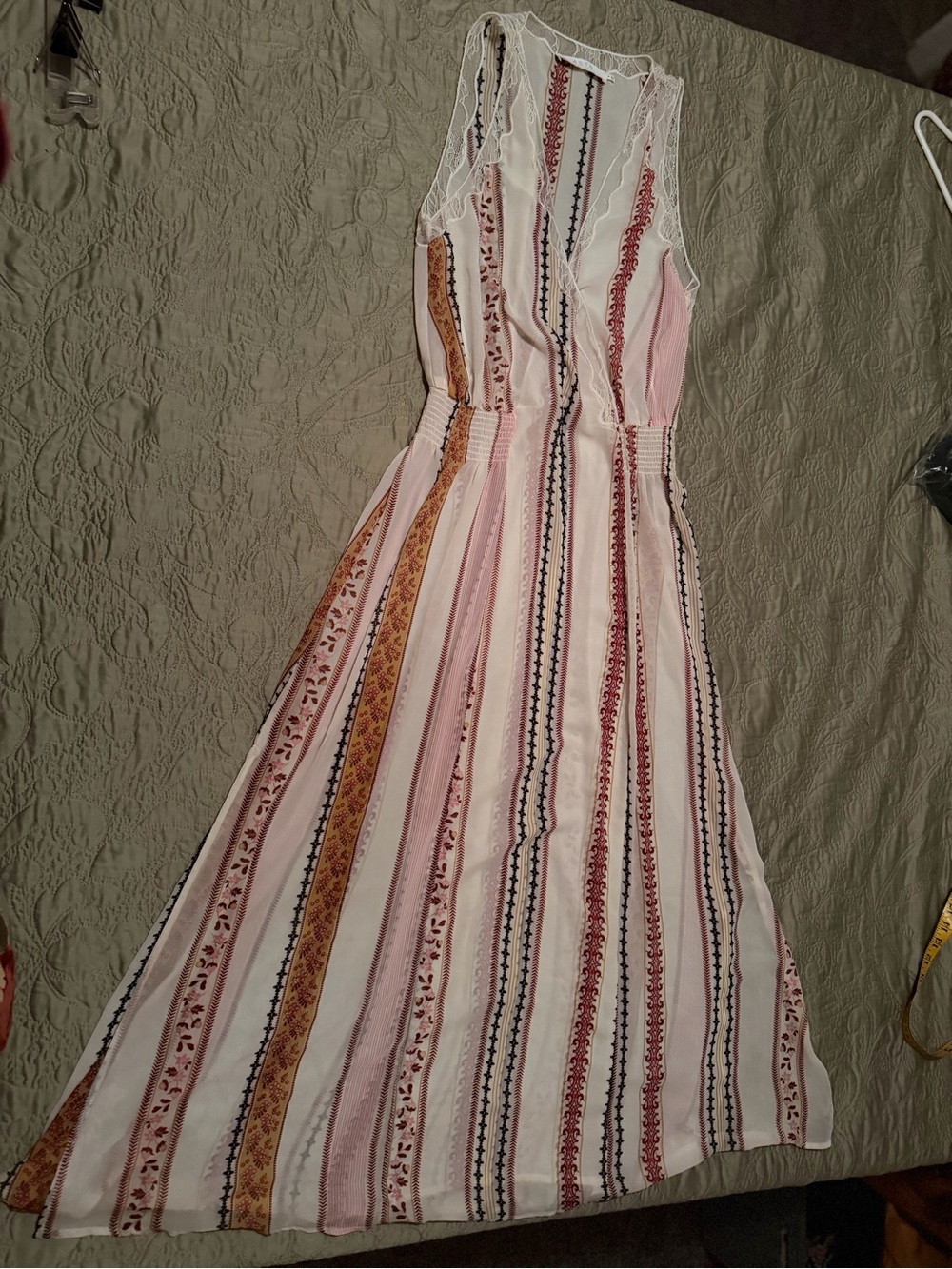 ASTR The Label Sheer Lace Trim Flowing Boho Striped Maxi Dress Size M - Picture 10 of 14